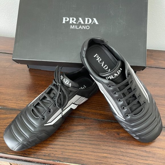 Prada 2EG285 Men's Black Leather Logo Lace-up Sneakers, Many sizes - Picture 16 of 16